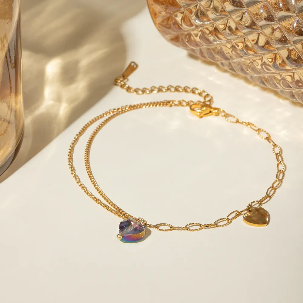 Stainless Steel Synthetic Crystal Heart Anklet Bracelet - alternate jewelry view