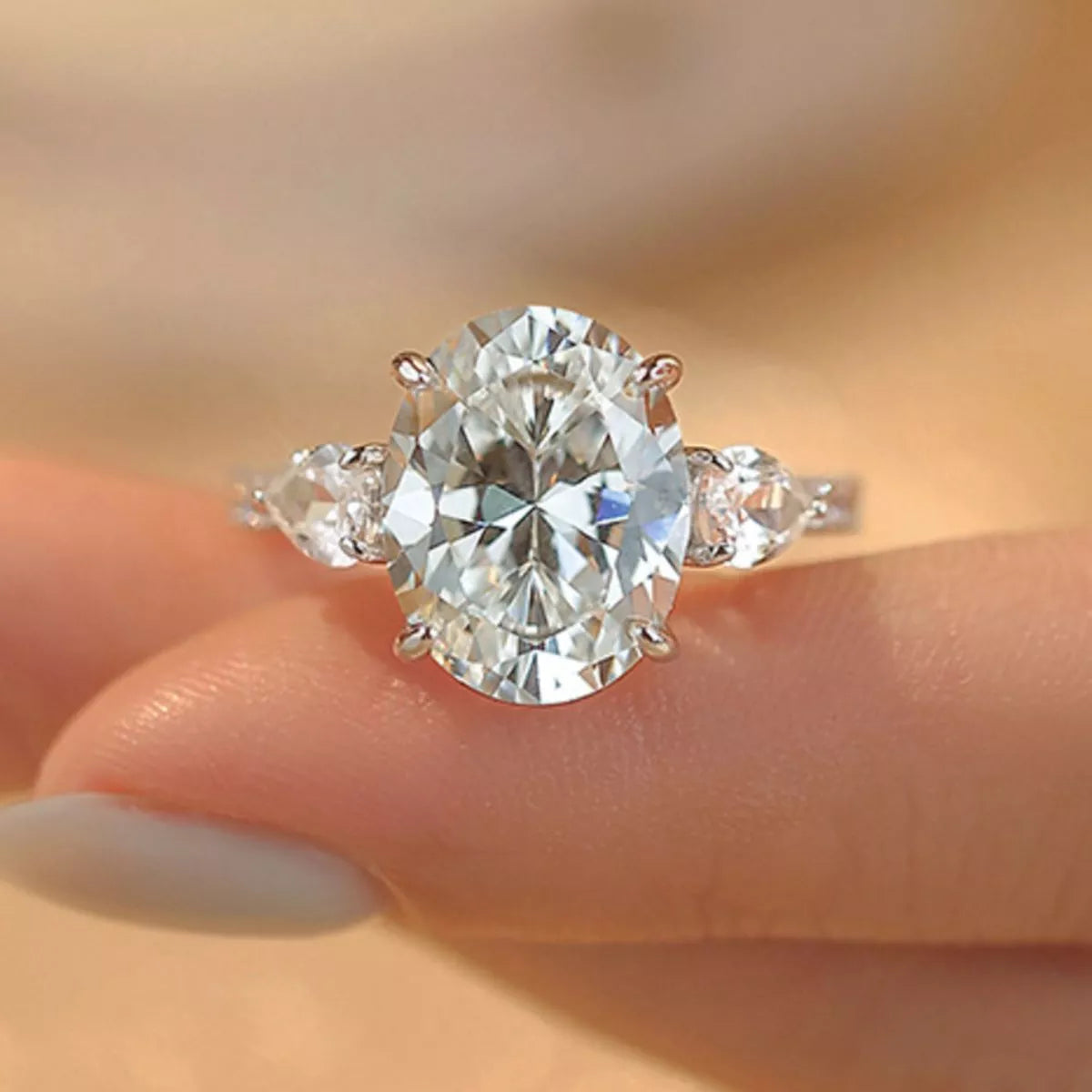 2 Carat Sterling Silver Moissanite Oval Ring - alternate ring view
