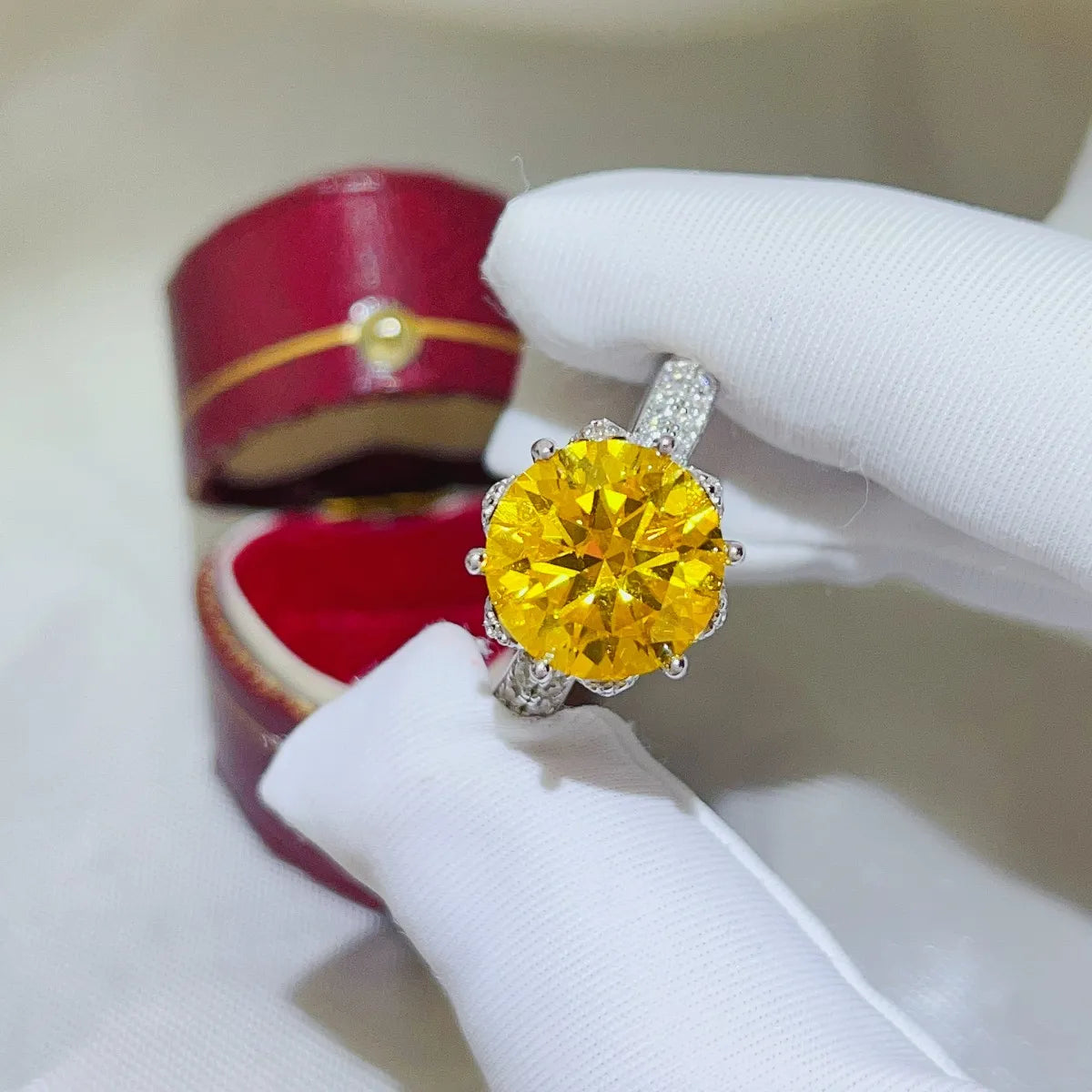 5 Carat Moissanite Sterling Silver Ring in Yellow - women's ring