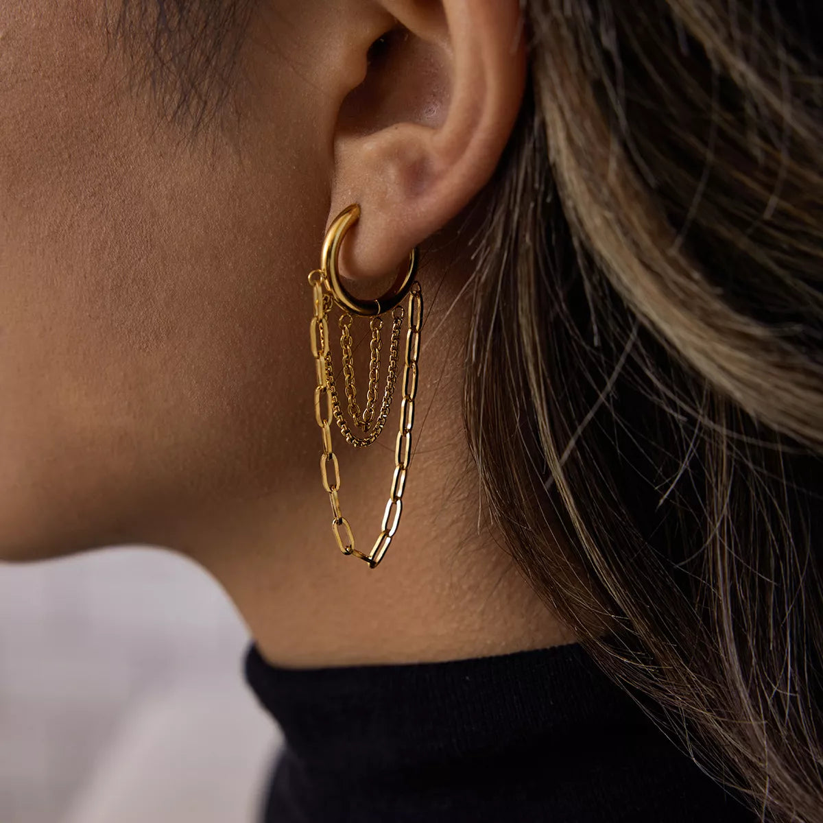18K Gold-Plated Chain Hoop Earrings - alternate earring view