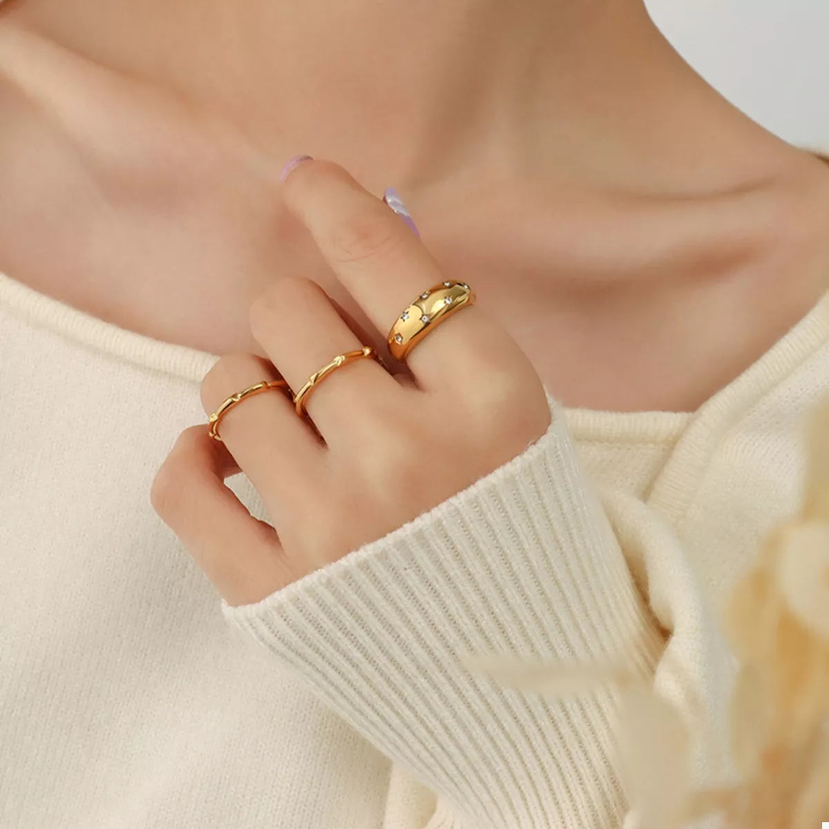 18K Gold-Plated Zircon Ring in Gold - women's ring