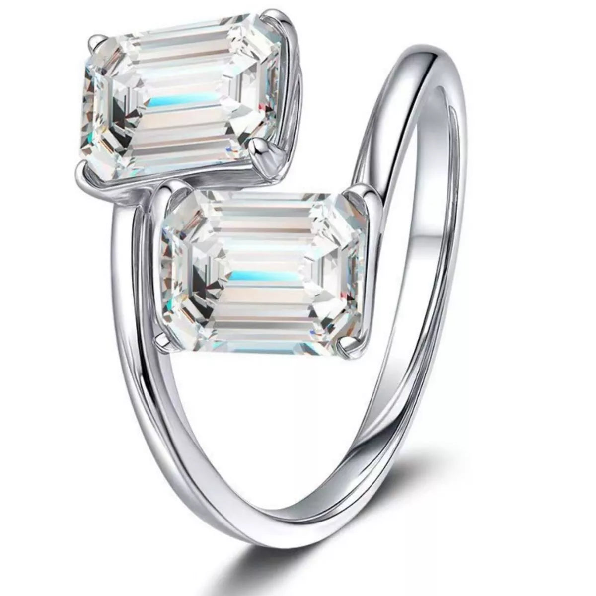 2 Carat Moissanite Sterling Silver Bypass Ring in Silver - women's ring
