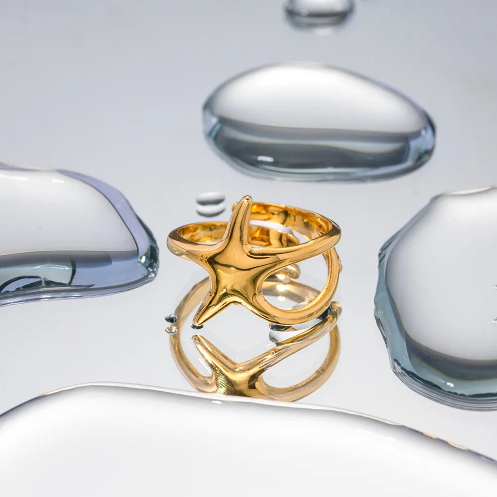 Gold-Plated Stainless Steel Star Ring - alternate ring view