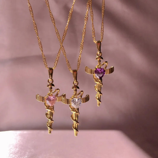 Copper Zircon Cross Pendant Necklace in Style A - women's pendant necklace