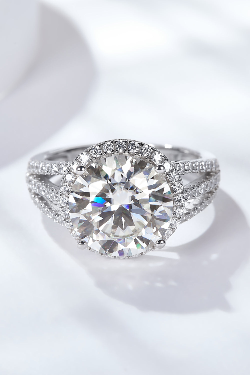 5 Carat Moissanite Split Shank Ring in Silver - women's ring