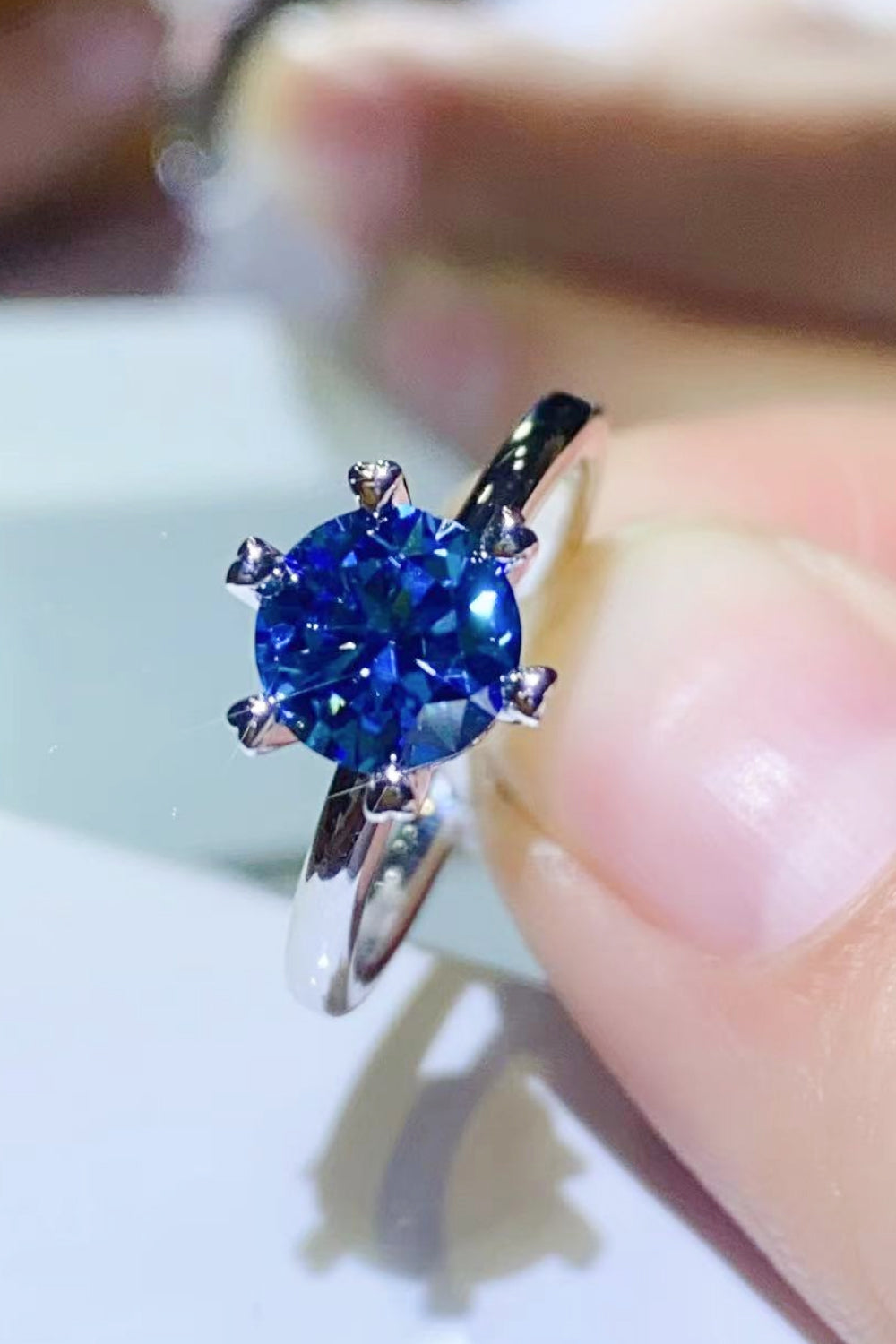 1 Carat Moissanite 6-Prong Solitaire Ring in Blue - women's solitaire ring