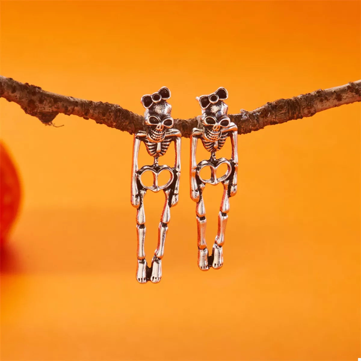 Halloween Skeleton Drop Earrings - alternate earring view