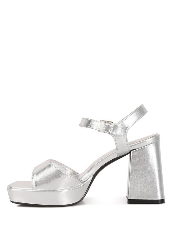 Metallic Ankle-Strap Platform Sandals