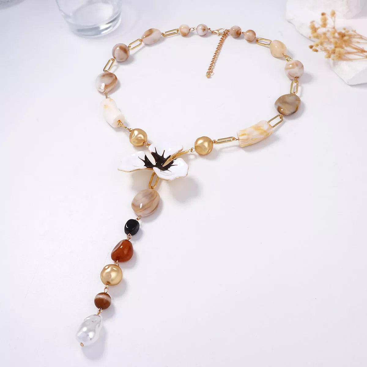 Alloy Dripping Oil Flower Resin Y-Shaped Necklace - alternate necklace view