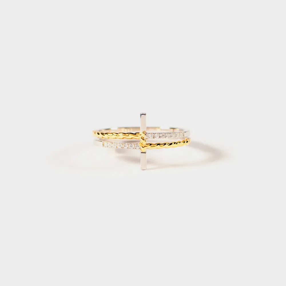 Cross Zircon Sterling Silver Ring in Gold - women's ring