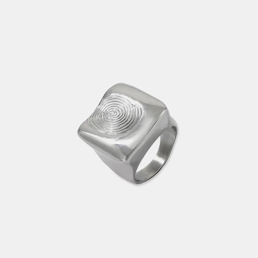 Titanium Steel Fingerprint Signet Ring in Silver - women's signet ring