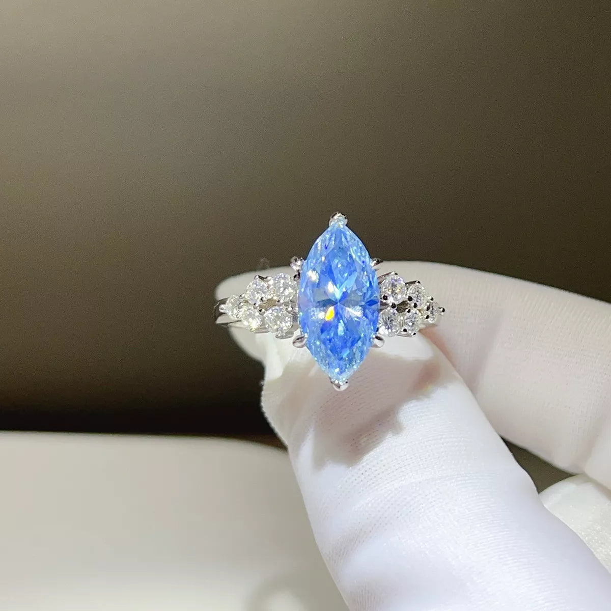 3 Carat Sterling Silver Moissanite Ring in Blue - women's ring