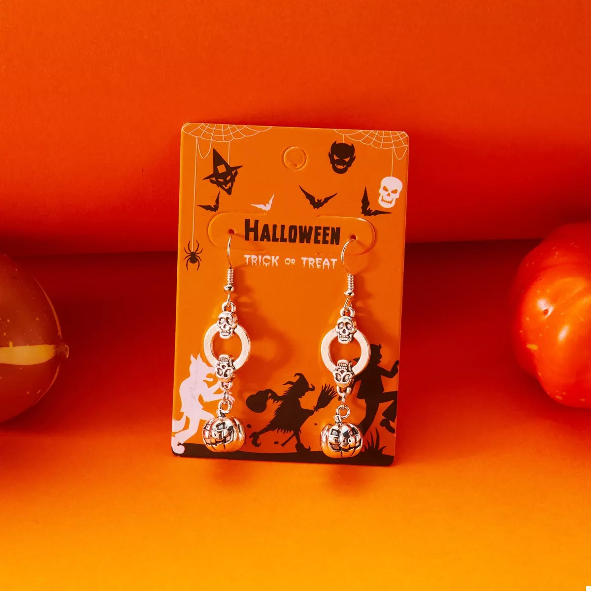 Halloween Pumpkin Dangle Earrings - alternate earring view