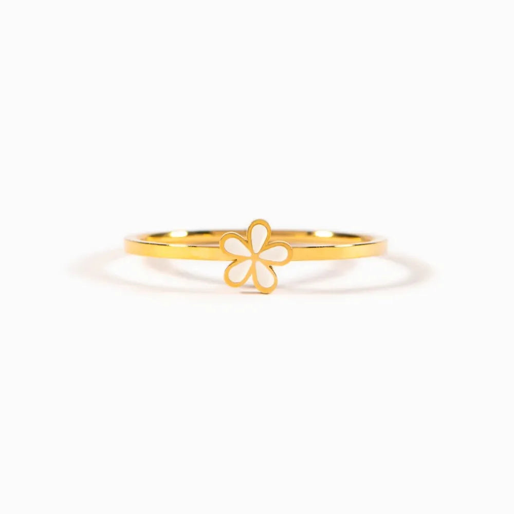 Sterling Silver Enamel Flower Ring in White - women's ring