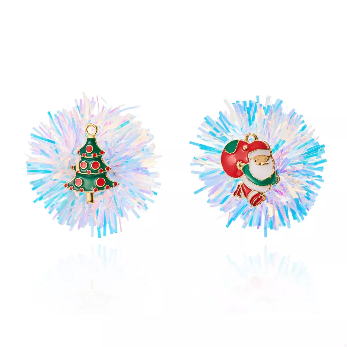 Christmas Asymmetrical Tinsel Ball Earrings - alternate earring view