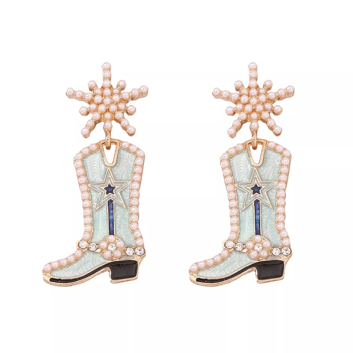 Cowgirl Boot Dangle Earrings in Milky White - women's dangle earrings