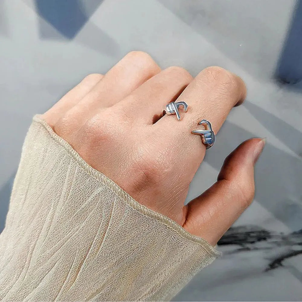 Hand Heart Shape Sterling Silver Open Ring - alternate ring view