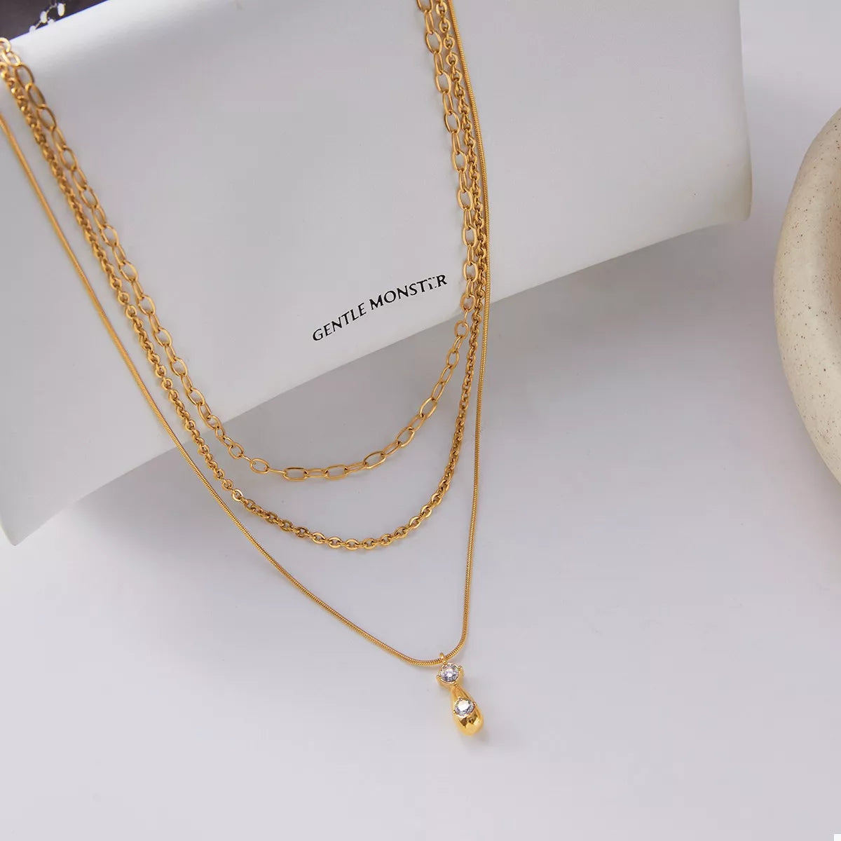 Three Layered Pendant Necklace in Gold - women's pendant necklace