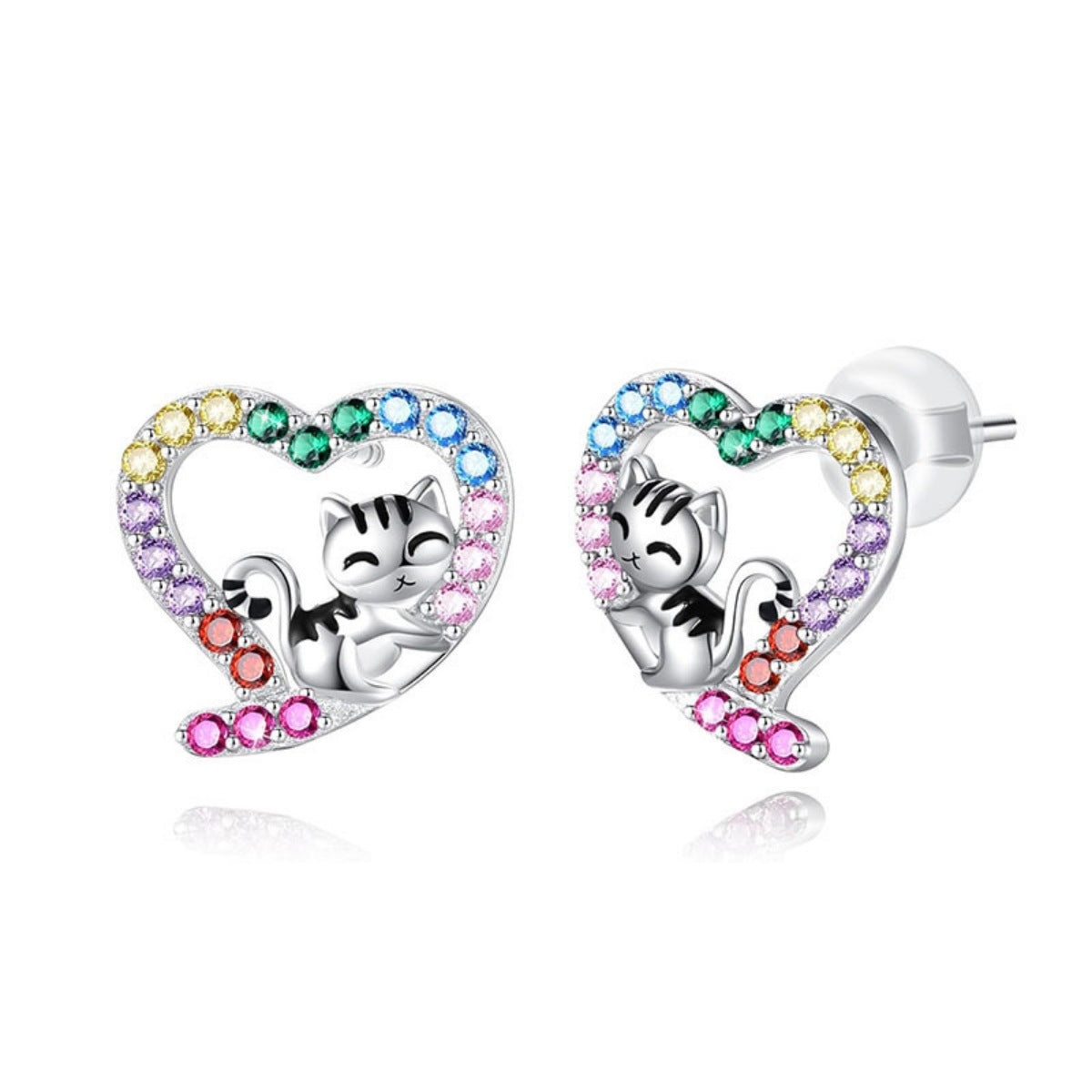 Sterling Silver Zircon Heart Stud Earrings - alternate earring view
