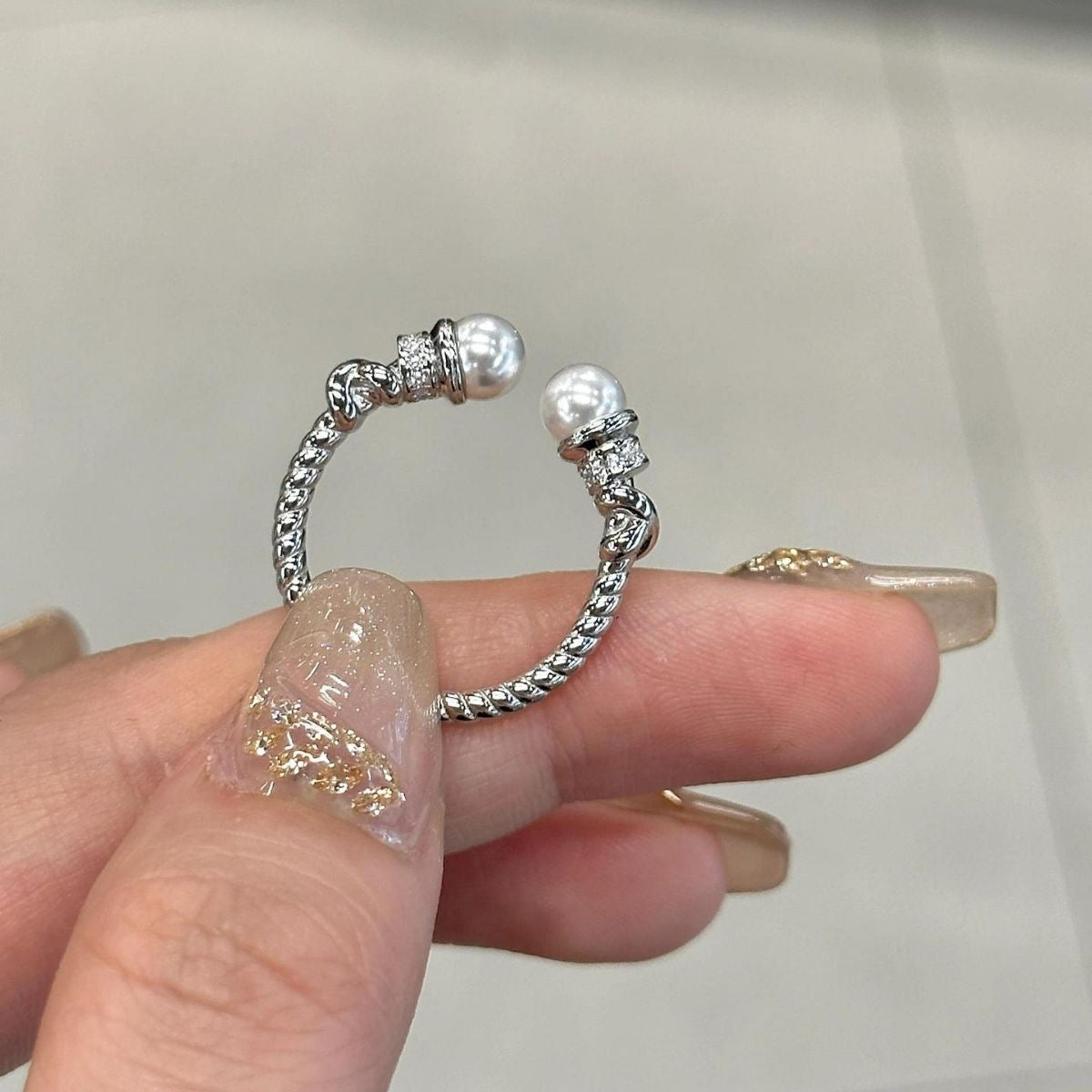 Pearl Open Cuff Ring - alternate ring view