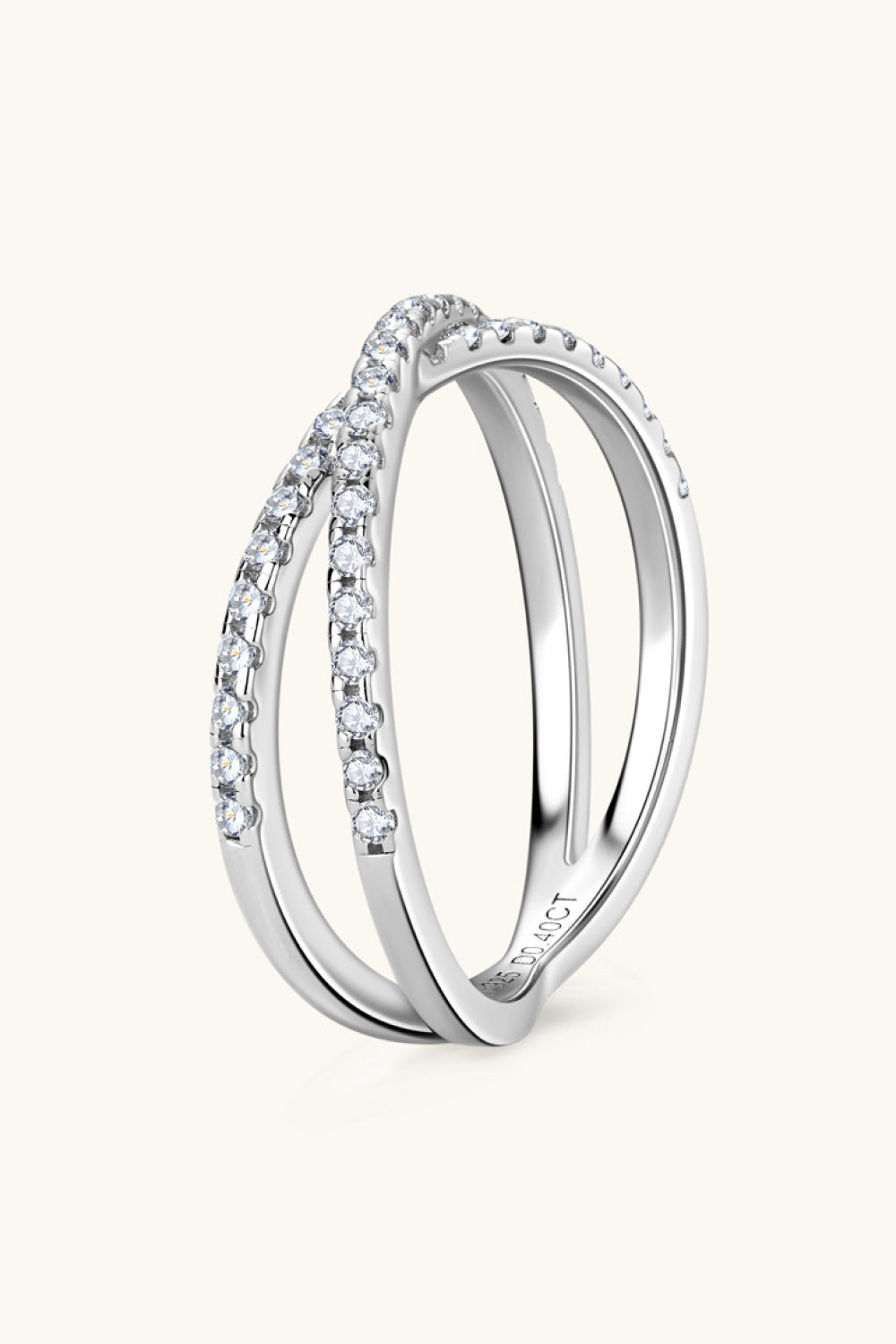 Moissanite Sterling Silver Crisscross Ring in Silver - women's ring