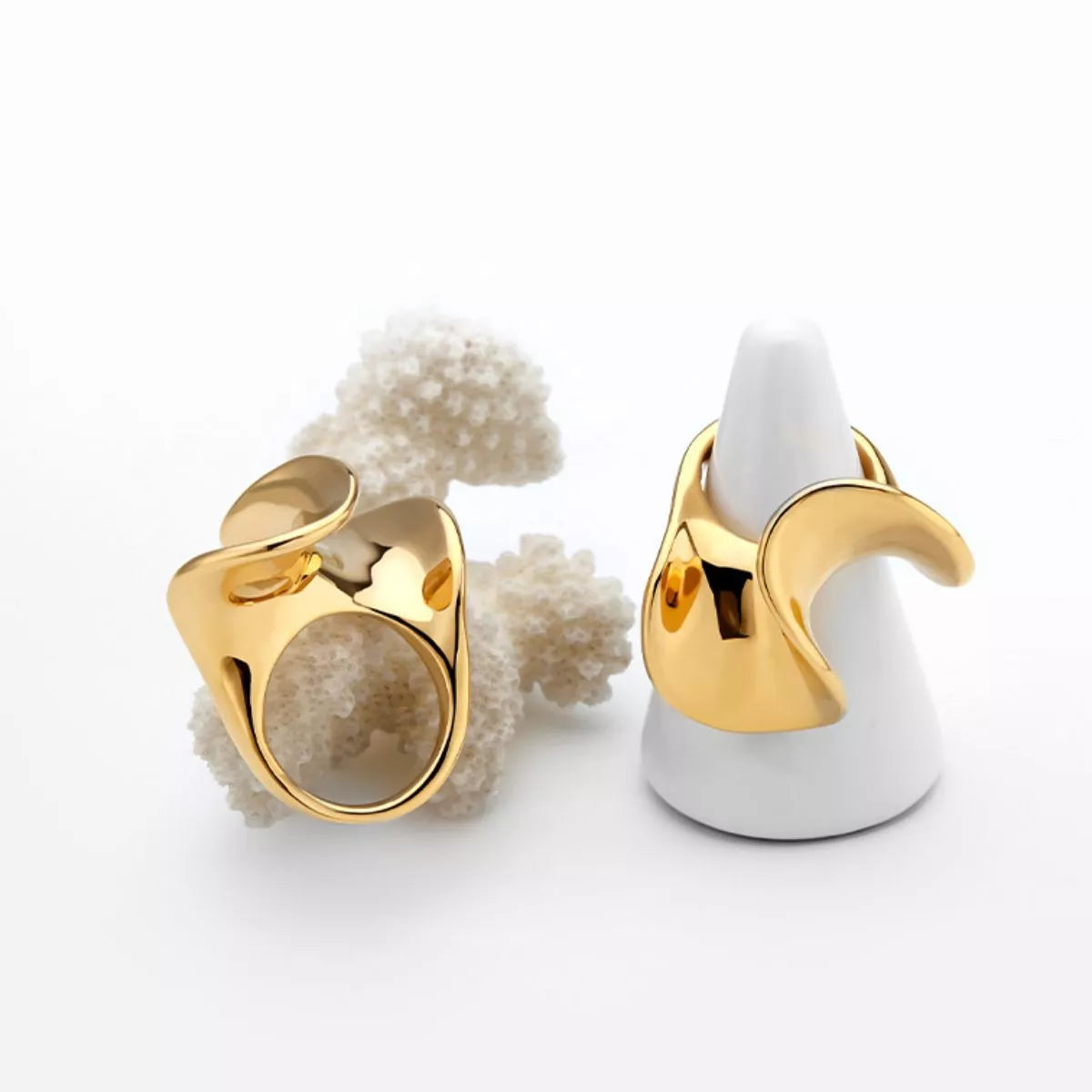 18K Gold-Plated Copper Geometric Sculptural Ring - alternate ring view