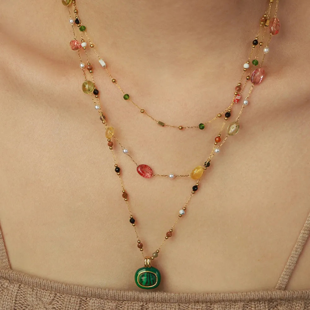 Titanium Steel Gold-plated Bead Necklace - alternate necklace view