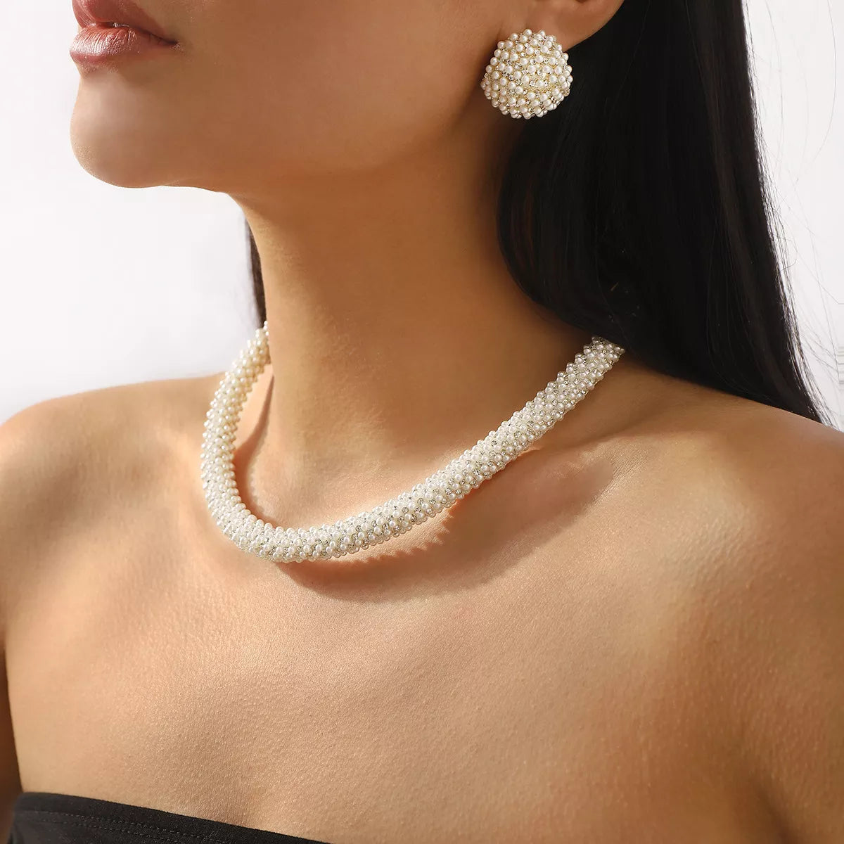 Pearl Embellished Earrings and Necklace Set - alternate necklace view
