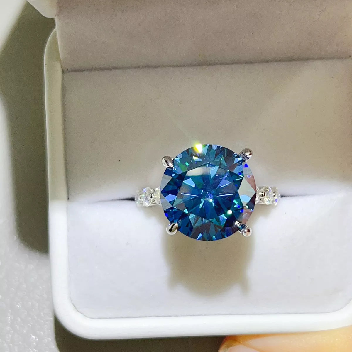 10 Carat Sterling Silver Moissanite Ring in Cerulean - women's ring