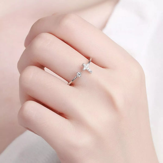 Adjustable Open Cross Ring in Silver - women's ring