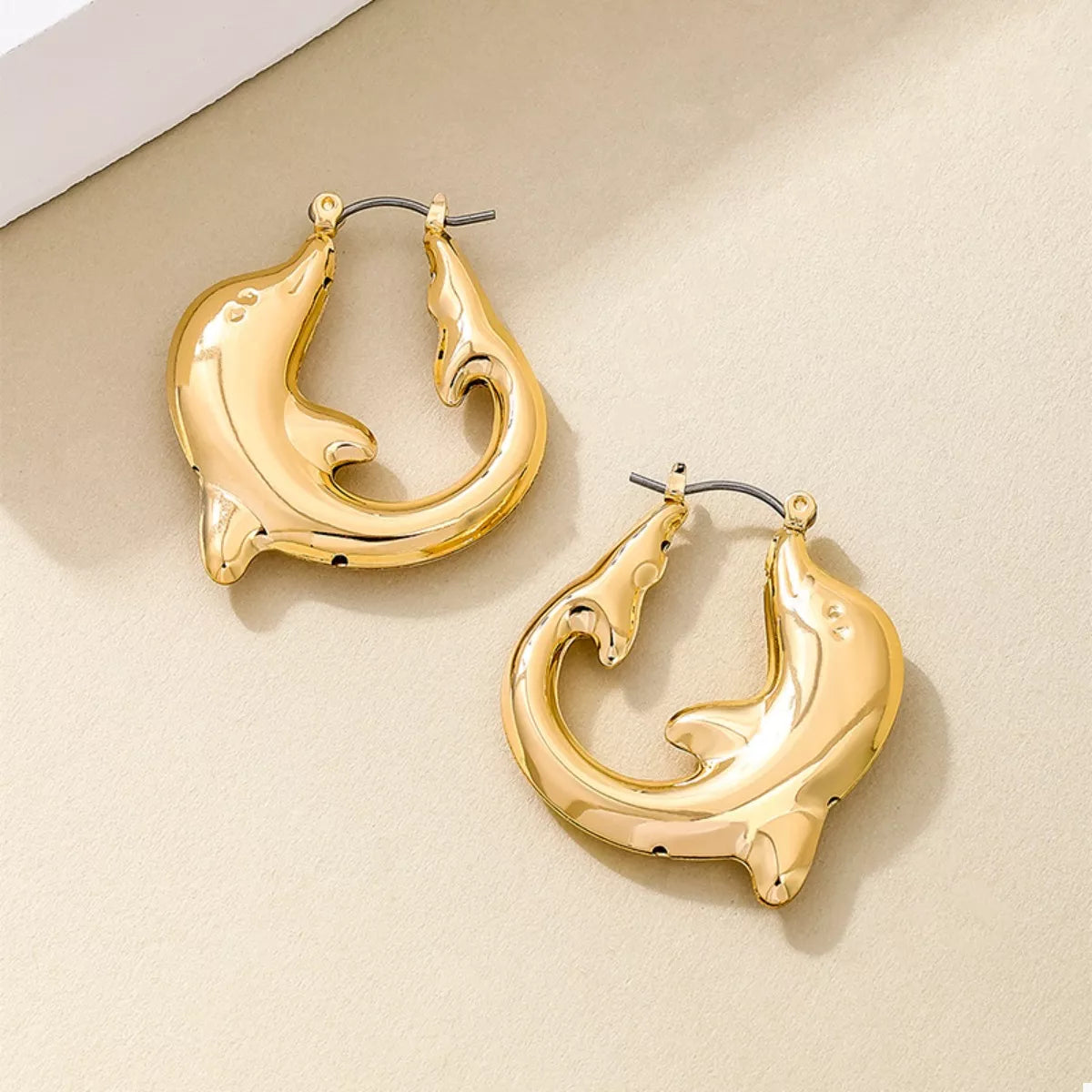 18K Gold-Plated Dolphin Hoop Earrings - alternate earring view