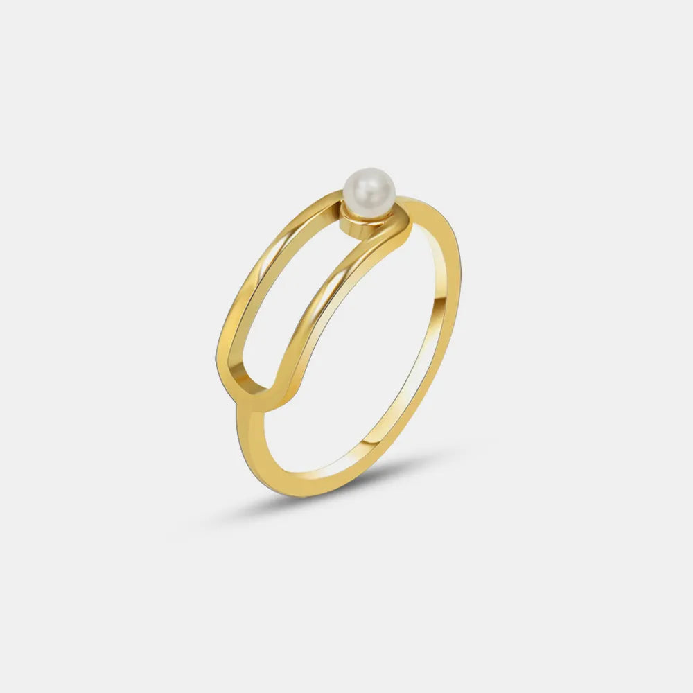 Synthetic Pearl Titanium Steel Ring in Gold - women's ring