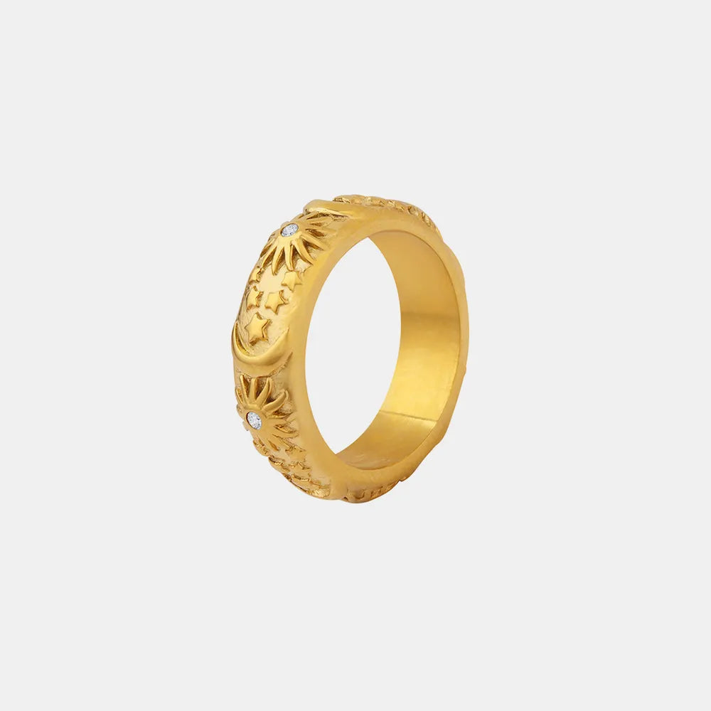 Titanium Steel Inlaid Zircon Embossed Ring in Gold - women's ring