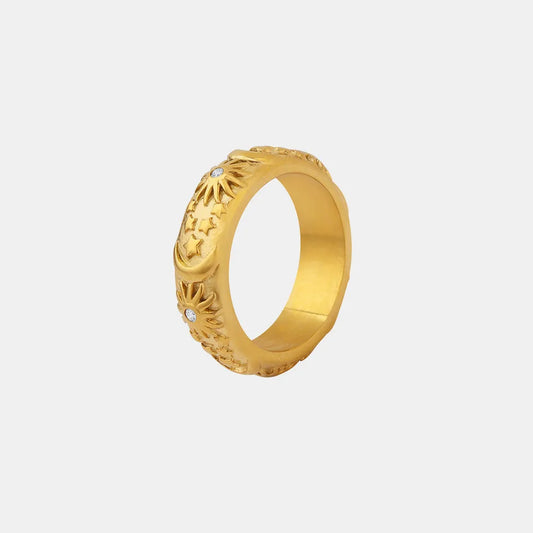 Titanium Steel Inlaid Zircon Embossed Ring in Gold - women's ring