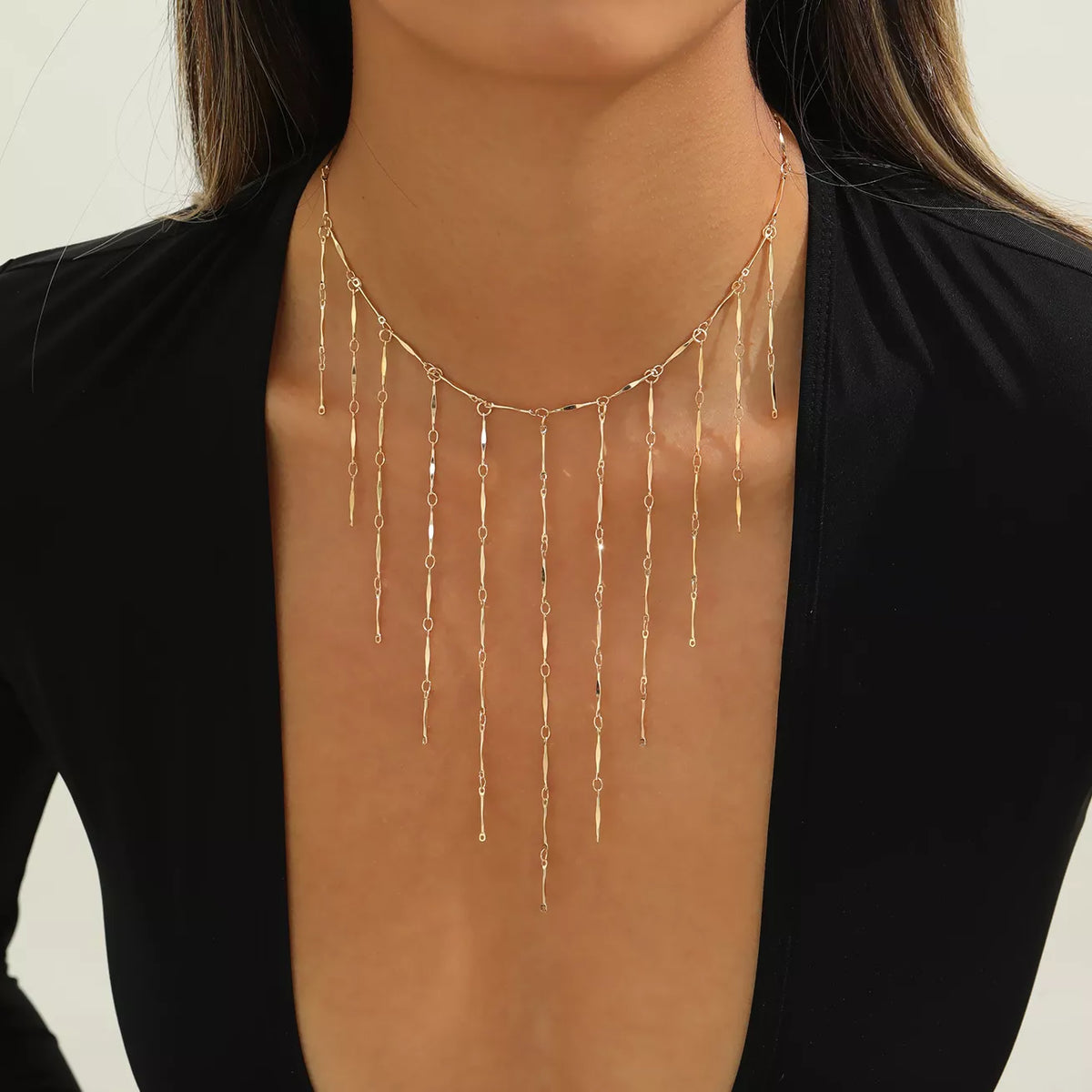 18K Gold-Plated Tassel Waterfall Necklace - alternate necklace view