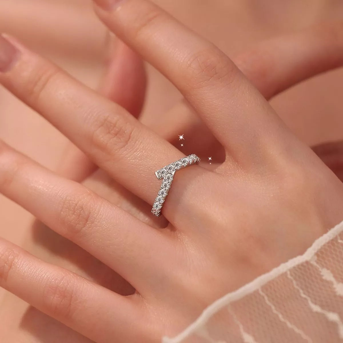 Sterling Silver Moissanite Geometric Ring - alternate ring view