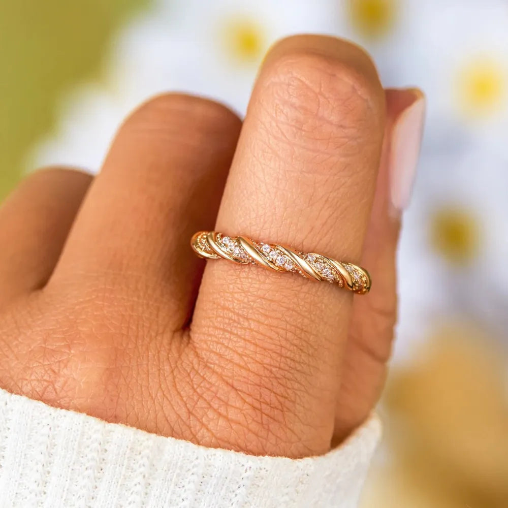 Sterling Silver Inlaid Zircon Ring in Gold - women's ring