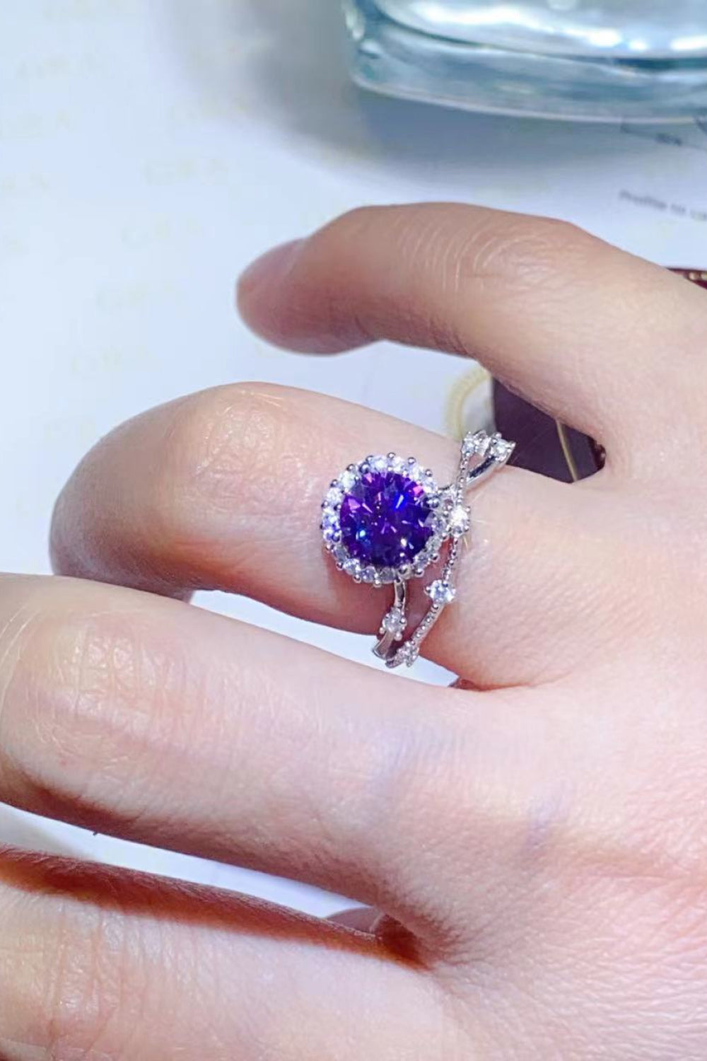 1 Carat Moissanite Sterling Silver Ring in Purple - women's ring