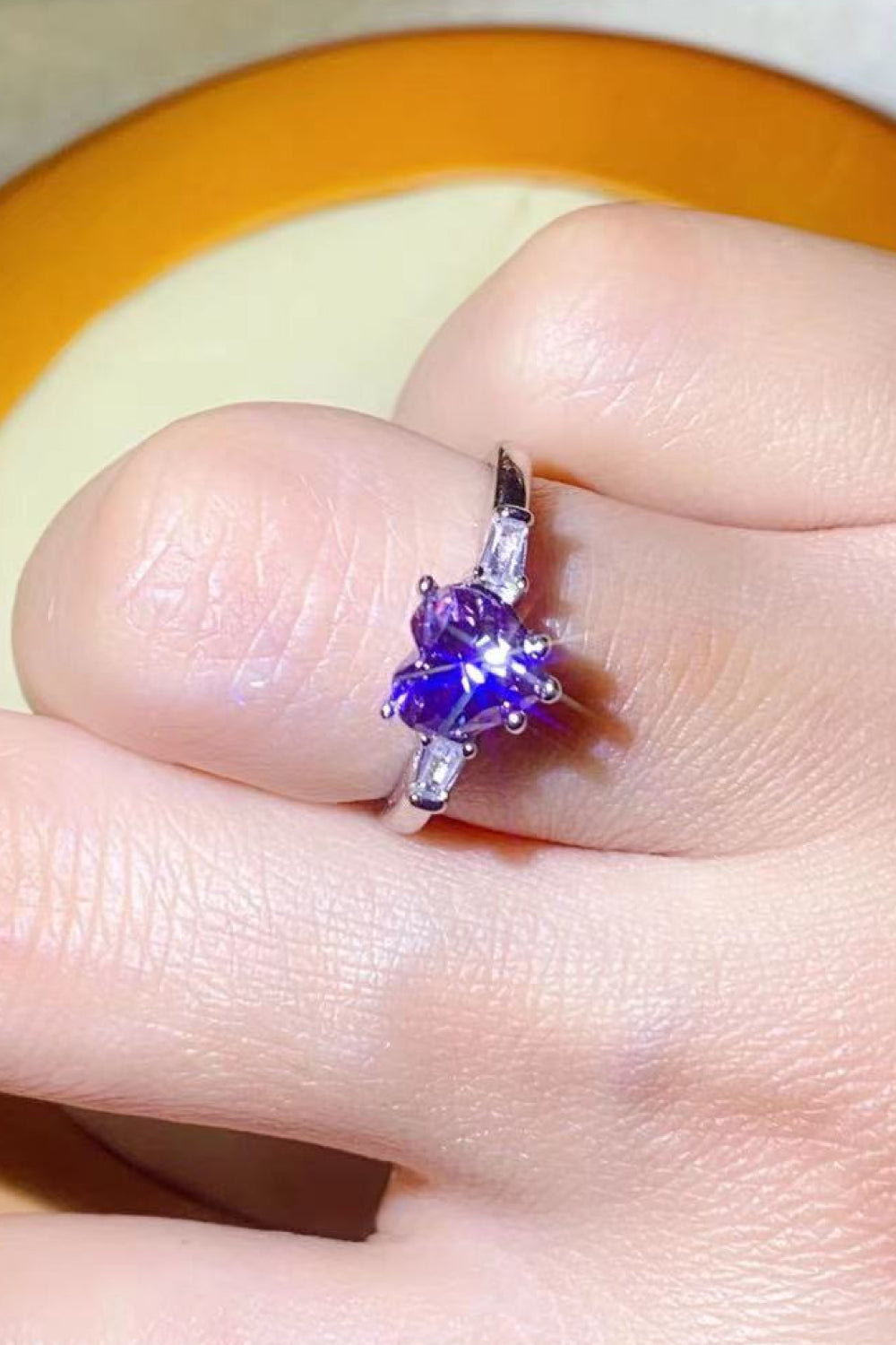 1 Carat Moissanite Heart-Shaped Platinum-Plated Ring in Purple in Purple - women's ring