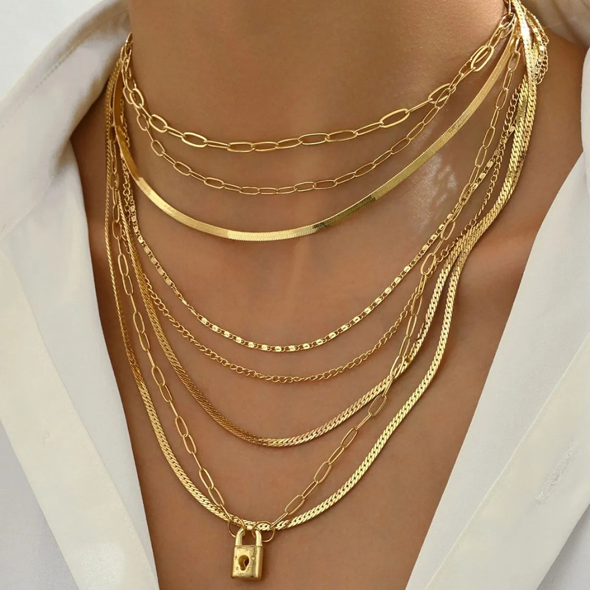18K Gold-Plated Stainless Steel Multi-Layer Necklace in Gold - women's necklace