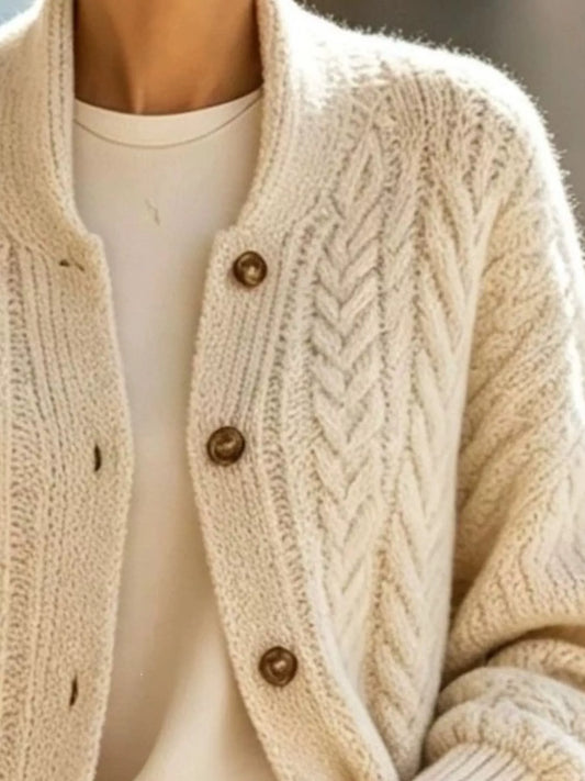 Cable-Knit Button-Down Cardigan in Cream - women's cardigan