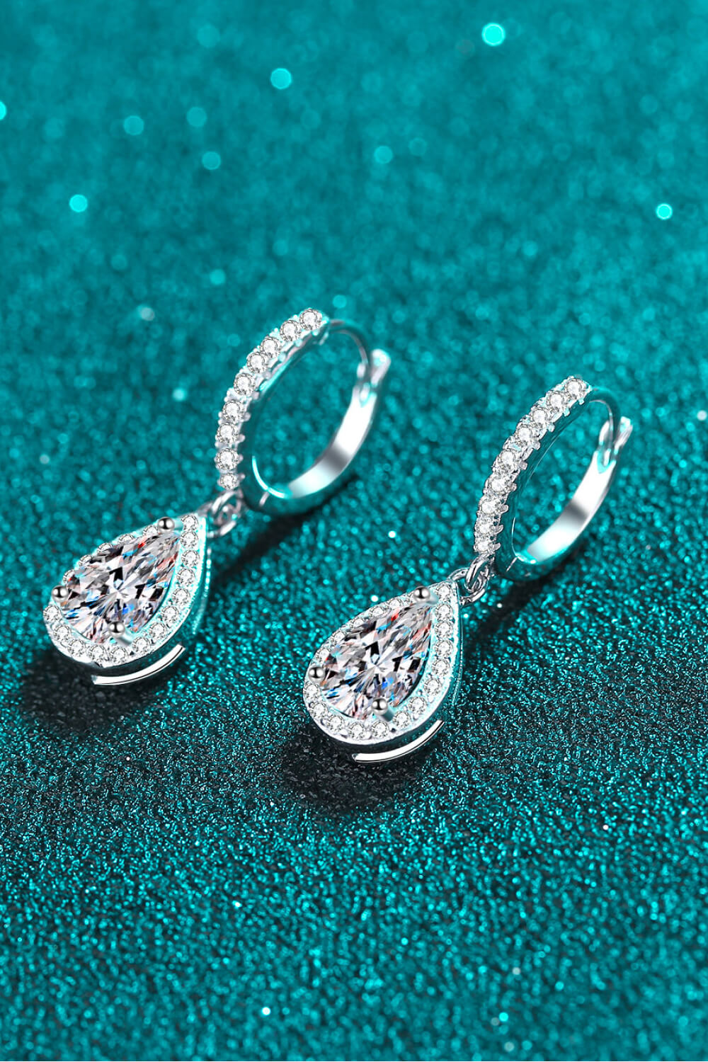 Moissanite Teardrop Earrings - alternate earring view