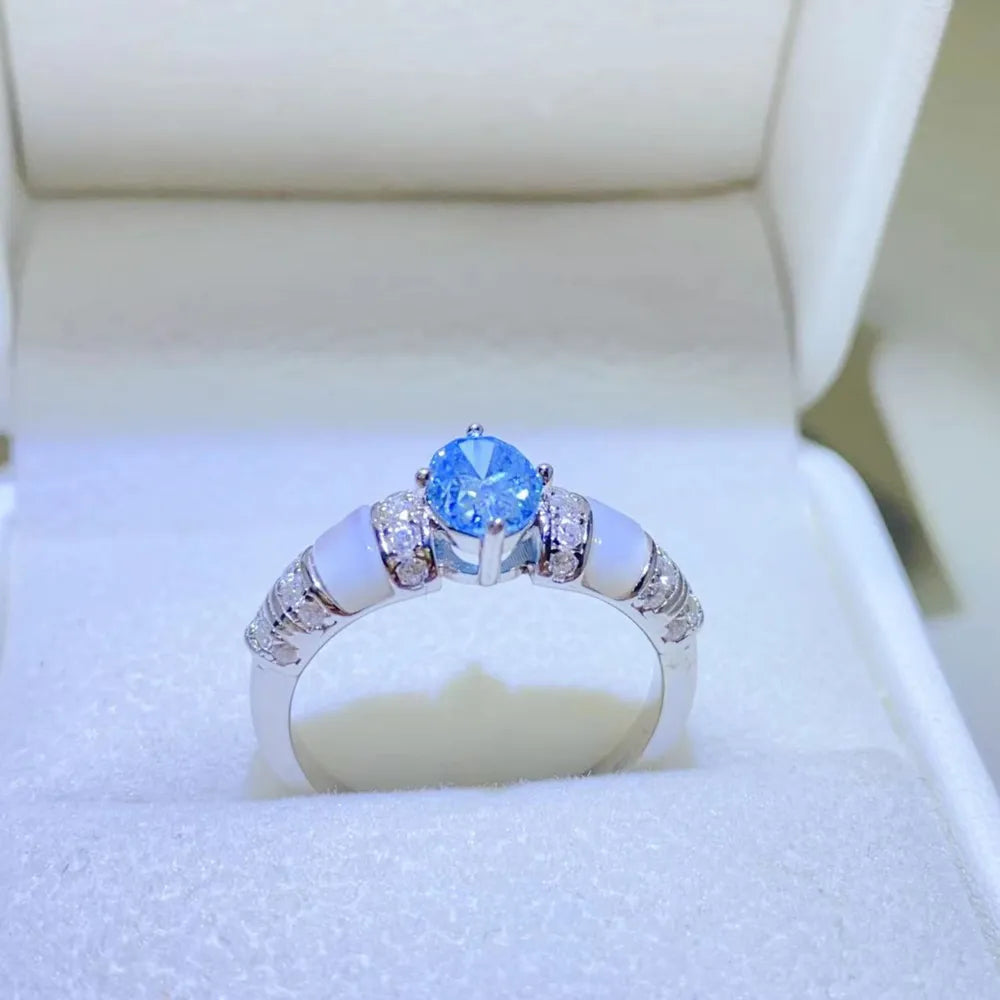 1 Carat Moissanite Sterling Silver Ring in Blue - women's ring