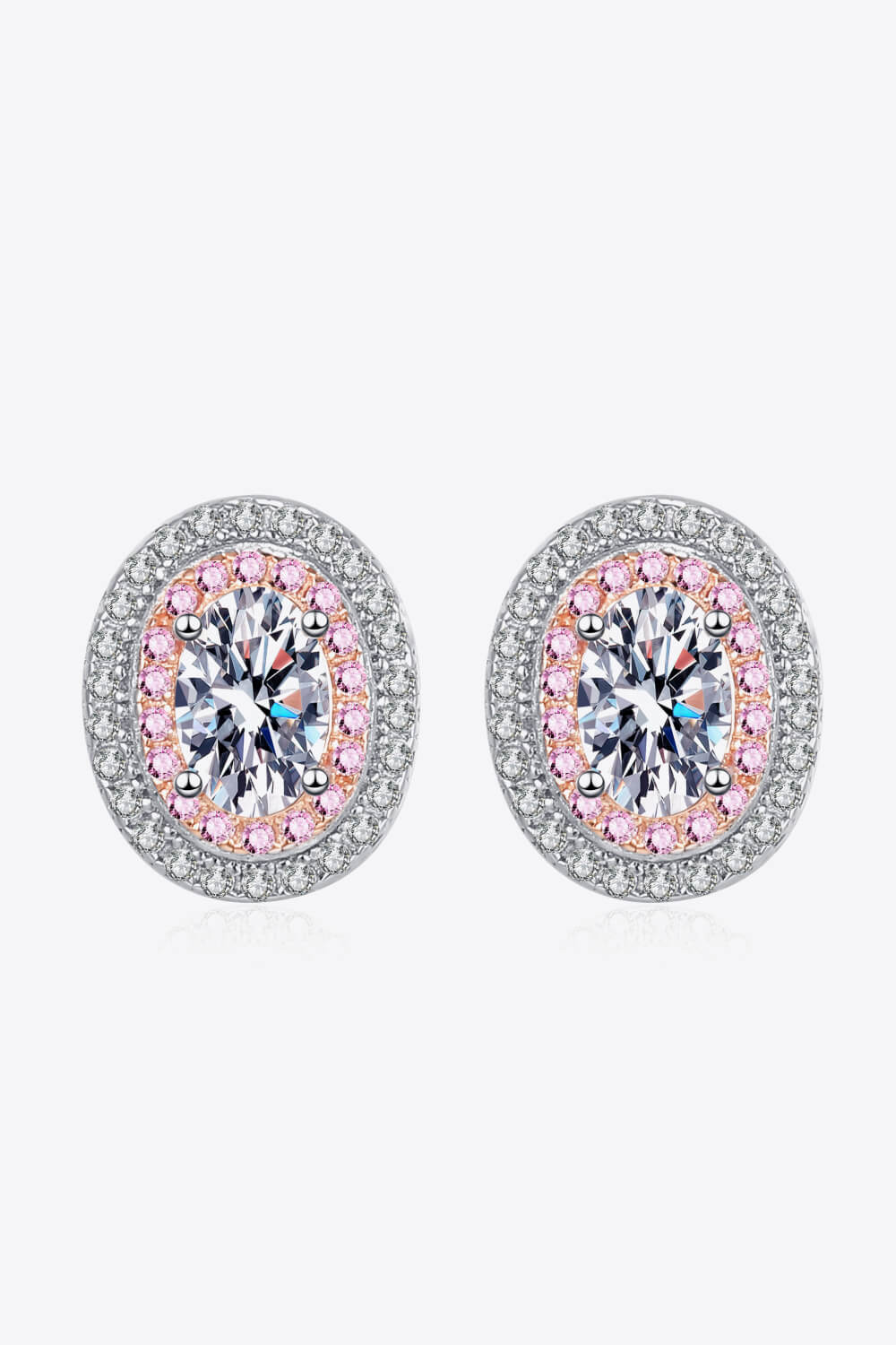 Platinum-Plated Moissanite Stud Earrings in Pink/White - women's stud earrings