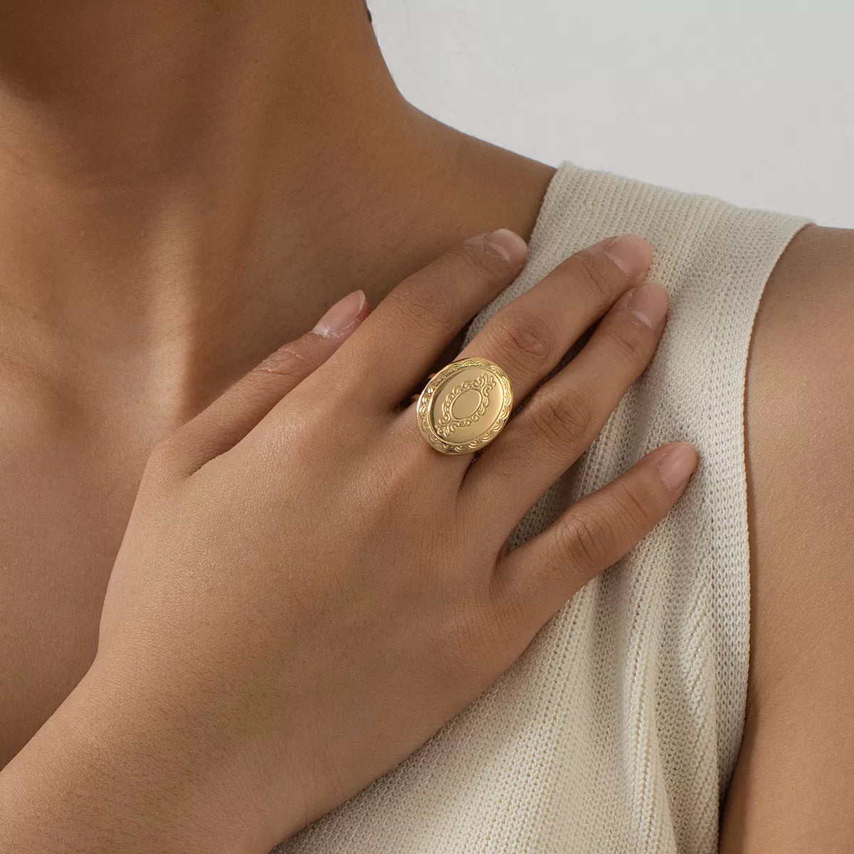 18K Gold-Plated Open Engraved Ring in Gold - women's ring