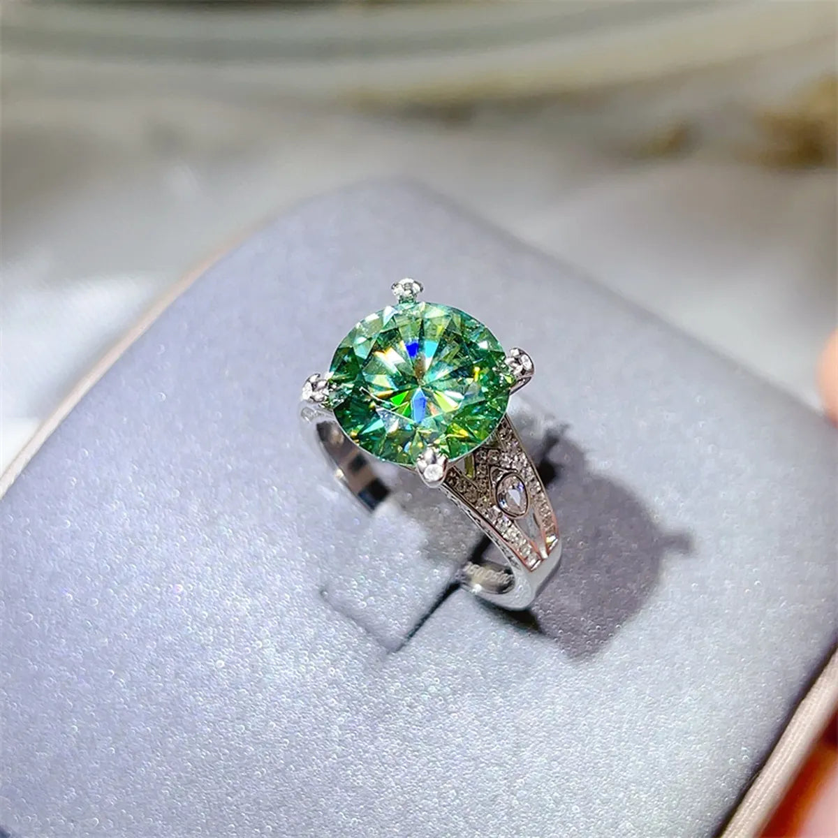 5 Carat Moissanite Sterling Silver Ring in Green - women's ring
