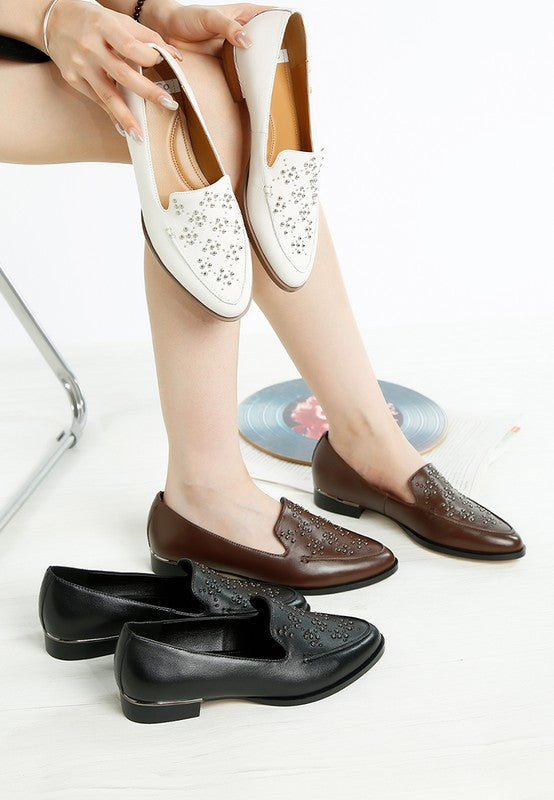 Studded Genuine Leather Loafers