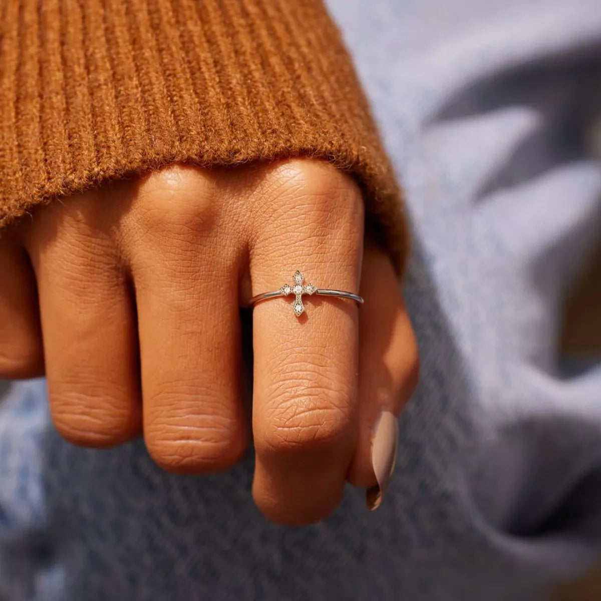 Sterling Silver Zircon Cross Ring in Silver - women's ring
