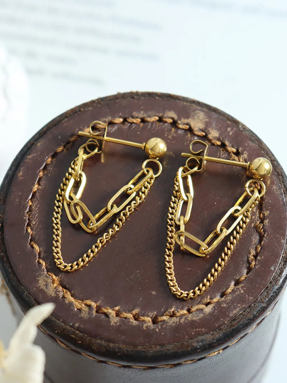 Titanium Steel Double Chain Earrings - alternate earring view