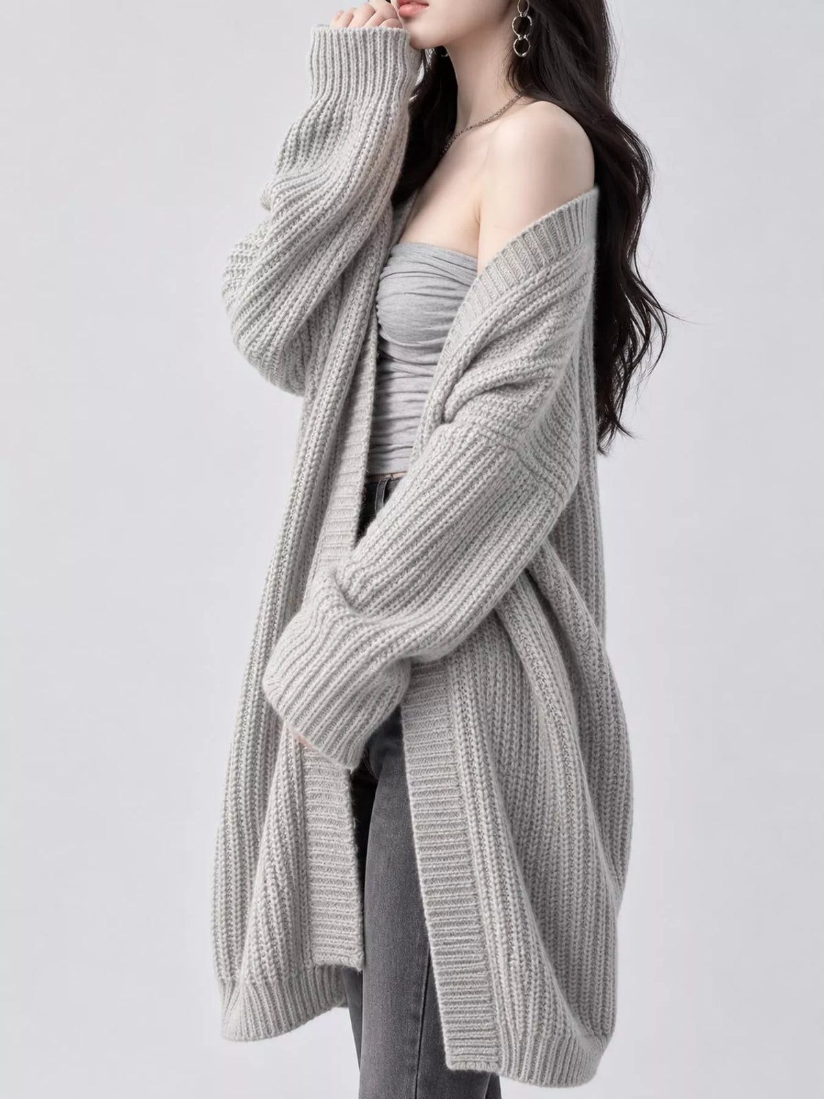 Chunky-Knit Openwork Front Longline Cardigan in Orange - women's cardigan